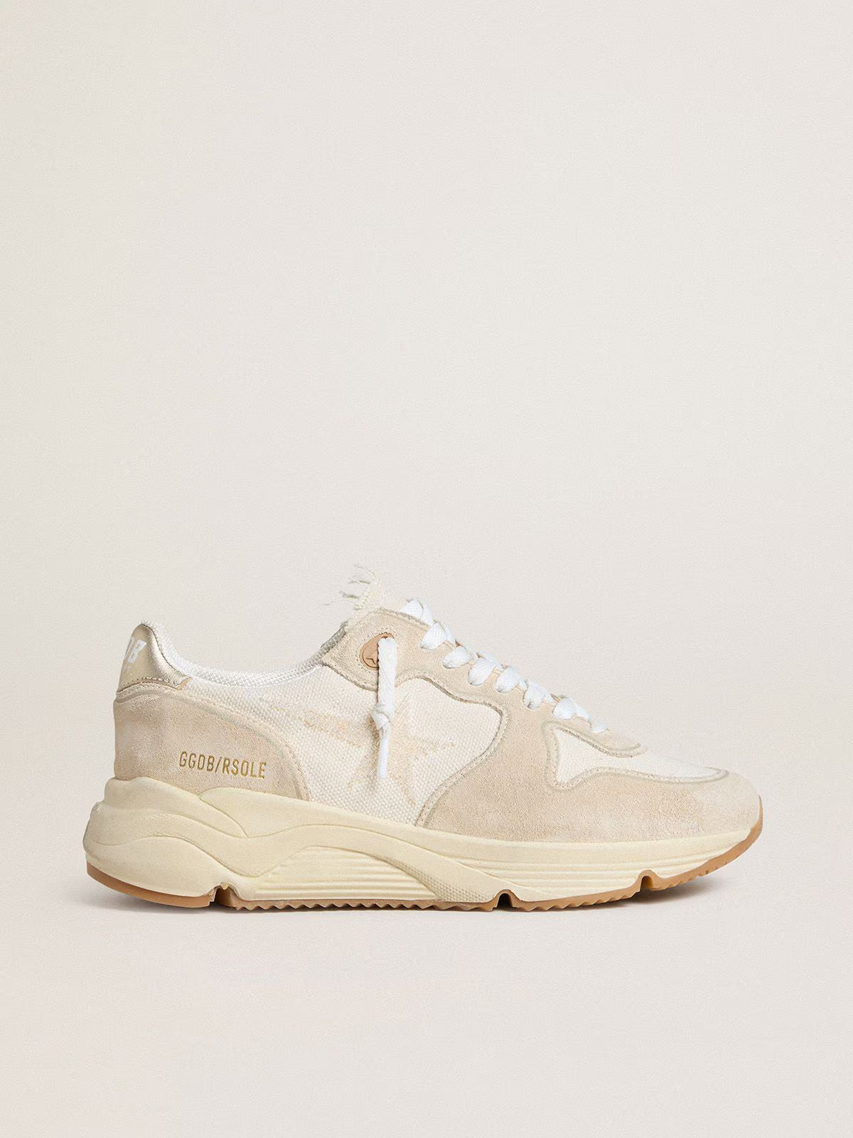 Running Sole pour femme en toile avec étoile beige et contrefort en cuir lamé platine