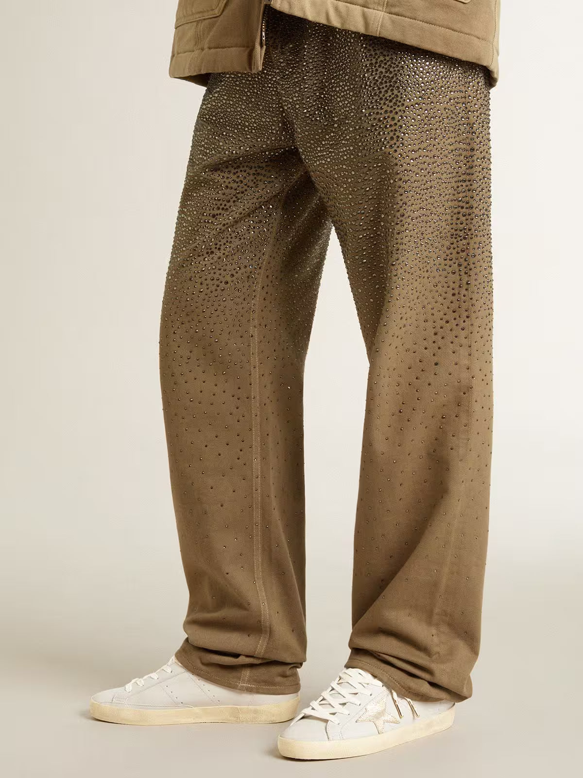 Super-Star femme avec étoile en cuir craquelé et contrefort en cuir lamé métallique