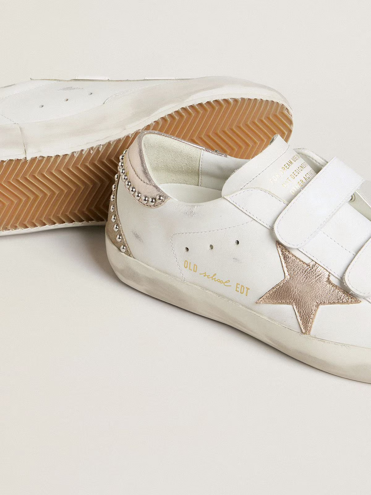 Old School LTD pour femme avec étoile et contrefort en cuir lamé or rose